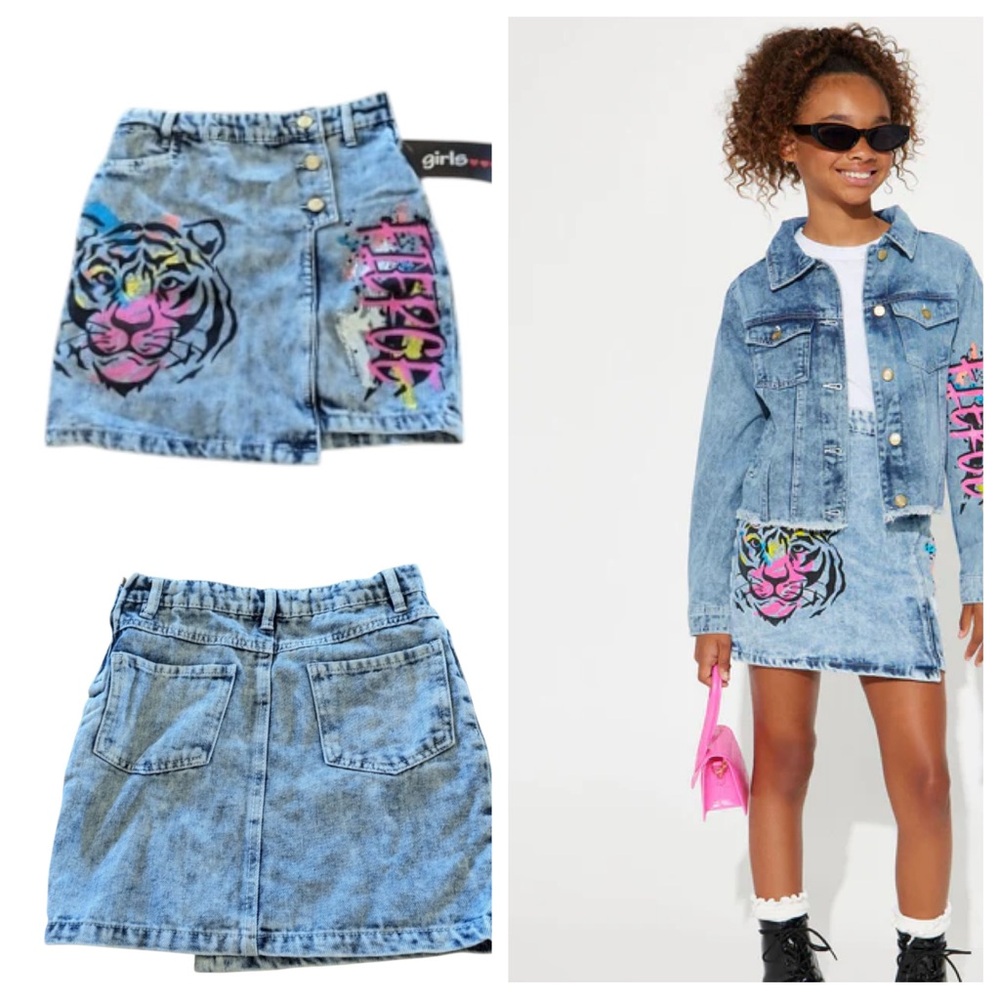 Mini Fierce Tiger Denim Skirt - Light Wash